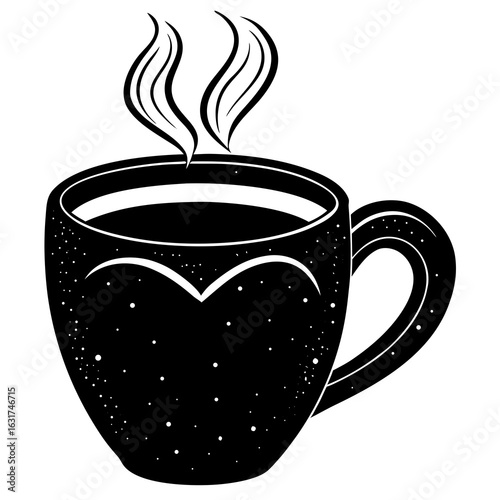 Heart Steam Mug Vector | Generative AI Linocut Silhouette Design