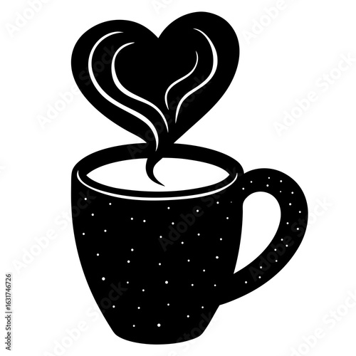 Heart Steam Mug Vector | Generative AI Linocut Silhouette Design