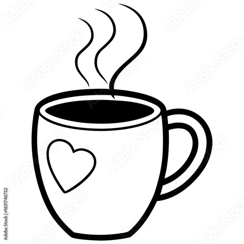 Heart Steam Mug Vector | Generative AI Linocut Silhouette Design