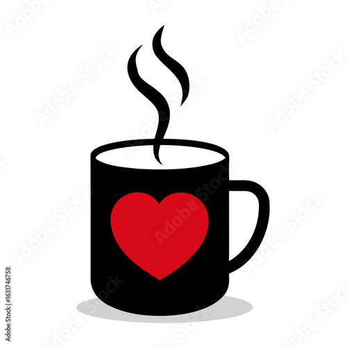 Heart Steam Mug Vector | Generative AI Linocut Silhouette Design