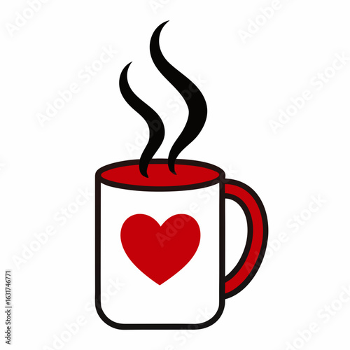 Heart Steam Mug Vector | Generative AI Linocut Silhouette Design