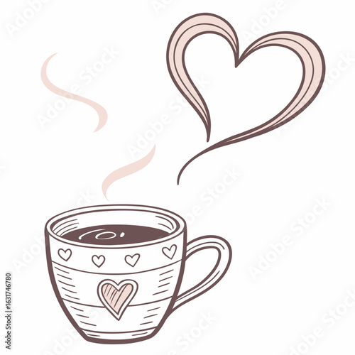 Heart Steam Mug Vector | Generative AI Linocut Silhouette Design