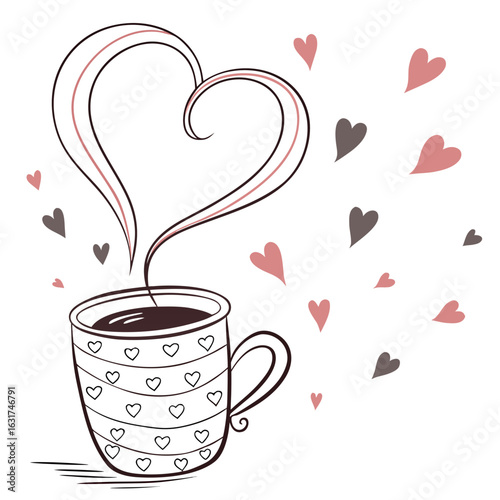 Heart Steam Mug Vector | Generative AI Linocut Silhouette Design