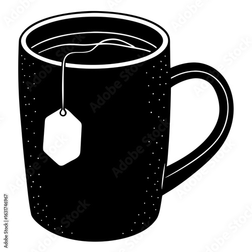 Mug with Tea Bag Vector – Generative AI Linocut Silhouette Design