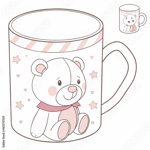 Cute Teddy Bear Mug Vector | Generative AI Linocut Silhouette Design