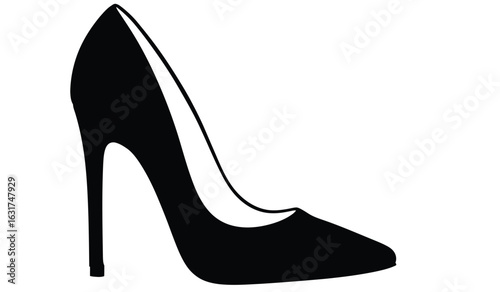 Elegant black silhouette of a classic high heel stiletto shoe isolated on a white background representing fashion and style