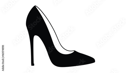 Elegant black stiletto high heel shoe silhouette on a clean white background symbolizing fashion and sophistication