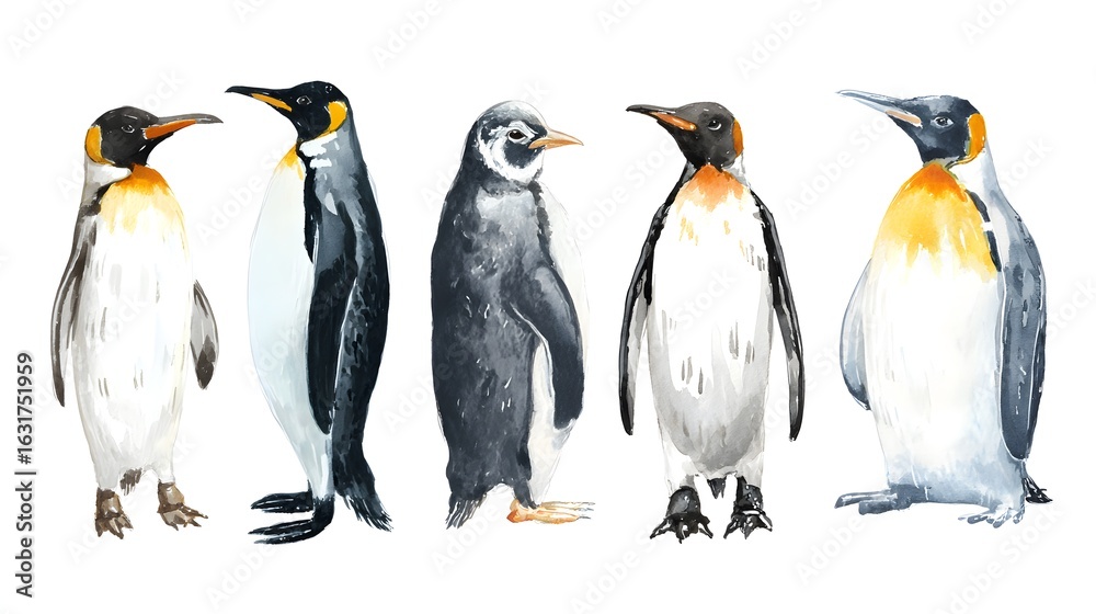 Fototapeta premium watercolor drawing of loving penguins on a white background. Valentine's Day. Postcard. Watercolor love.