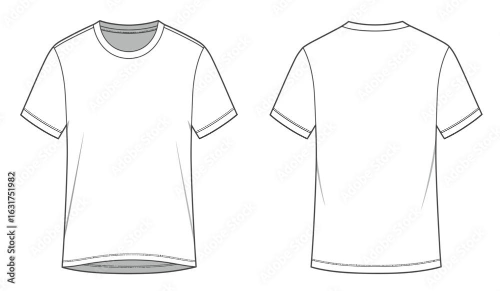 Naklejka premium Blank white t shirt front and back view isolated on white background for design and mockup purposes