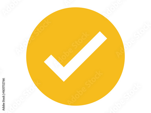 A yellow circle with a white check mark in the center on a white background simple and clean