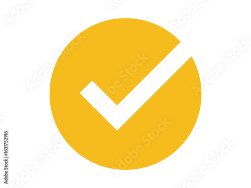 A yellow circle with a white check mark inside on a white background in a simple graphic style