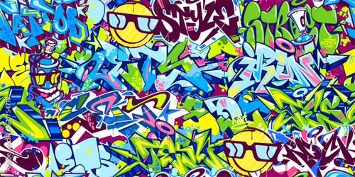 Seamless Colorful Modern Abstract Urban Style Hiphop Graffiti Street Art Vector Background Template