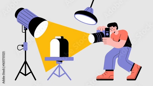 photographer shooting a product in a studio vector illustration