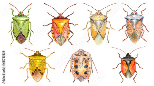 Watercolor stink bugs seamless pattern isolated on white background. hand drawn watercolor illustration