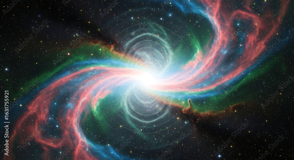 Fototapeta premium Colorful spiral galaxy emitting bright light and swirling energy in space