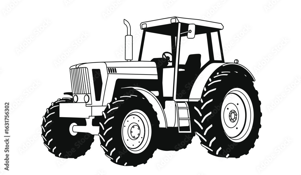 Obraz premium Classic agricultural tractor illustration with large tires and detailed cabin perfect for farming and rural themes