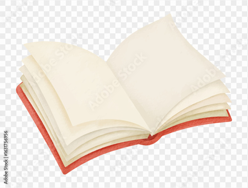 Watercolor open red book for school reading Vector.