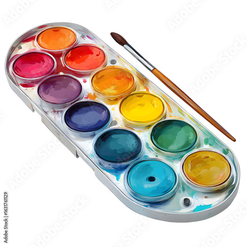 Realistic paint palette with fresh colors, isolated on the transparent background