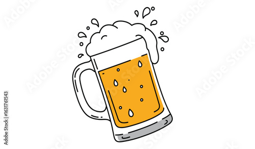 Frothy Brew: A single, inviting beer mug overflows with a light-colored brew.