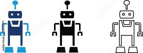 Humanoid AI robot vector. Artificial intelligence science concept. Technology ai humanoid robot flat style silhouette and line icon vector illustration