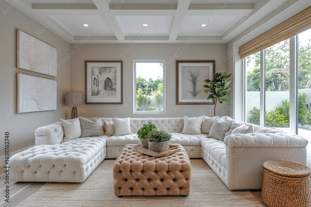 Fototapeta premium Modern living room with neutral tones and elegant decorative accessories
