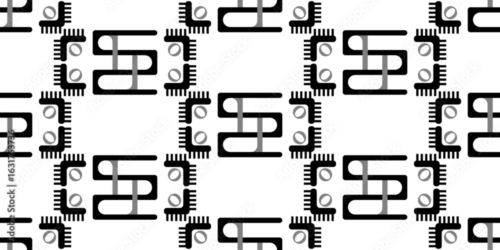 Obraz premium Monochrome abstract grid motif with rounded geometric lines, Minimalist seamless pattern for modern textile, contemporary backgrounds.