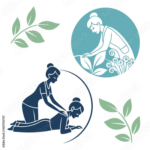 Illustration of a woman receiving a relaxing massage isolated on white background