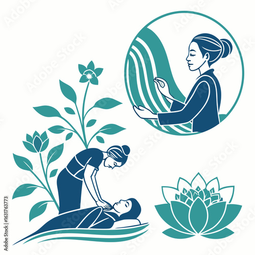 Illustration of a woman receiving a relaxing massage isolated on white background