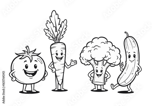 Monochrome Coloring Page with Vegetables