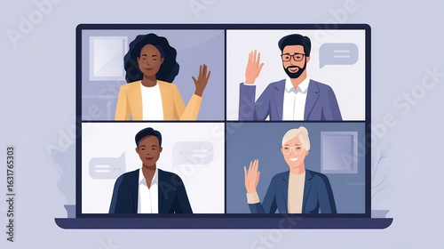 Wallpaper Mural Diverse colleagues connecting via video conference call on a laptop screen illustration Torontodigital.ca