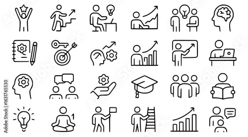 Upskill Web Icon Set in Line Style. Global Business and Communication Icons