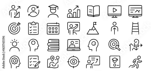 Upskill Web Icon Set in Line Style. Online Learning and Skill Development Icons