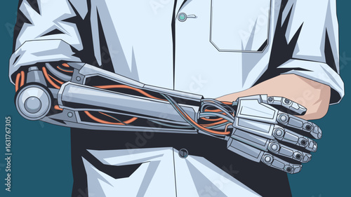 Cybernetic arm with wrist device and exposed wiring – Great for wearable tech branding, medical interface design, or biotech promotions