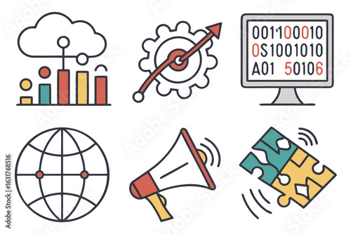 Data and technology icons set isolated on white background