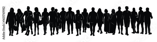 Crowd of people walking on a street vector silhouette