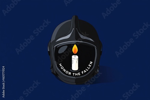 A firefighter's helmet with a candle, commemorating the tragic events of 9/11 in New York City.