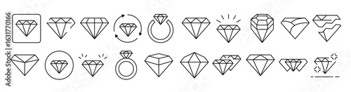 Diamond Line Icon Collection. Editable Stroke. Perfect for Infographics, Articles, Books, Flyers, Banners