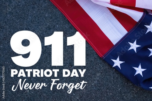 The image honors the memory of 9/11 with a patriotic display of the American flag.