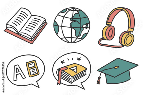 Collection of education and learning icons isolated on white background