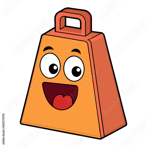 Happy cowbell character with big eyes and open mouth silhouette vector illustration