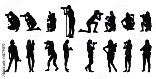  female photographer silhouettes illustration set