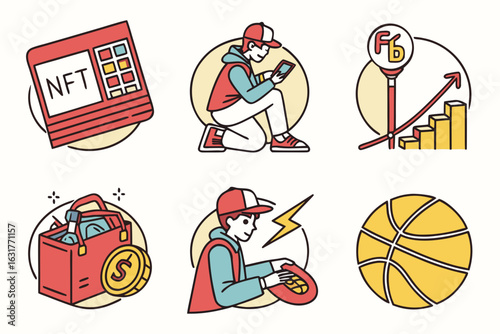 Nft and finance icons blockchain, crypto, trading, sports, and tools