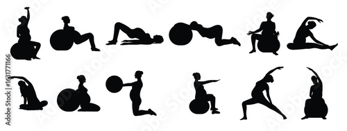 fitness for pregnant women silhouettes illustration set