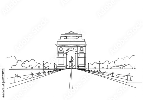 India Gate (इंडिया गेट) in India one line drawing style