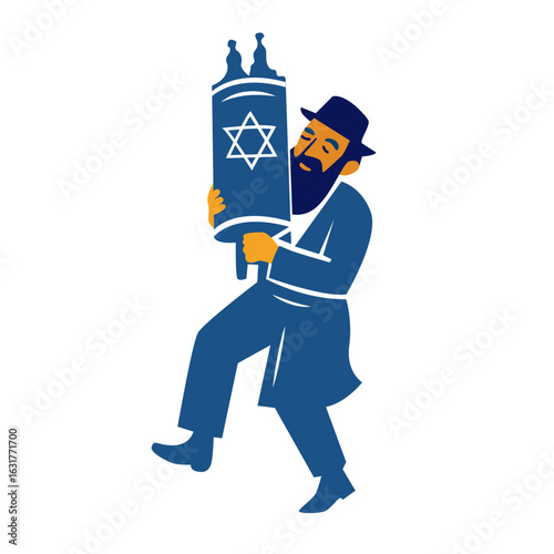 Jewish Orthodox man holding a torah scroll