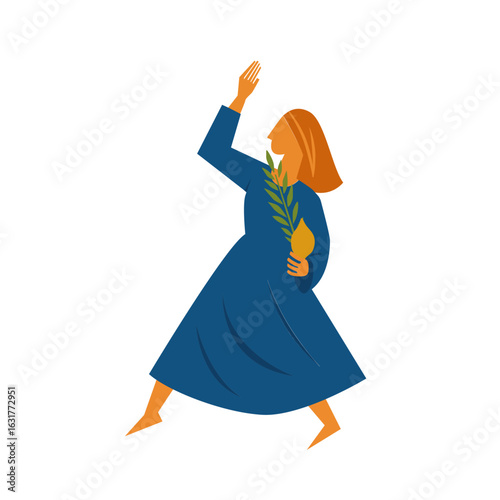 Jewish woman dancing Hasidic dance Holding Sukkot Four Species.  celebration of Sukkot and Simchat Tora and Simchat Beit HaShoeivah