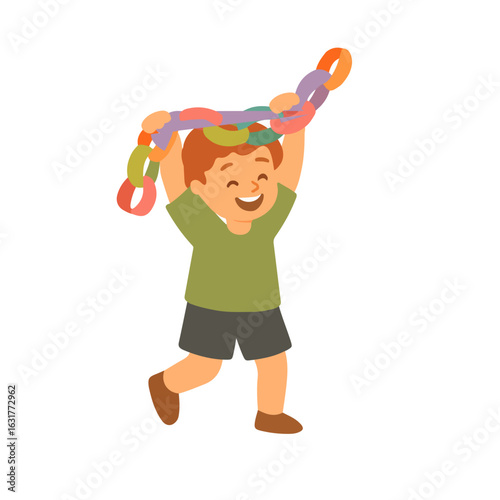 Smiling Jewish Boy Holding Sukkah decoration for Jewish holiday Sukkot– Vector Illustration. Sukkot and Simchat torah celebration