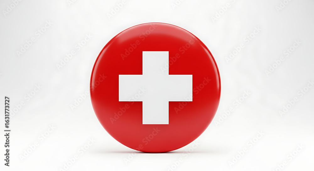 Fototapeta premium Red Sphere with White Cross Swiss Symbolism.