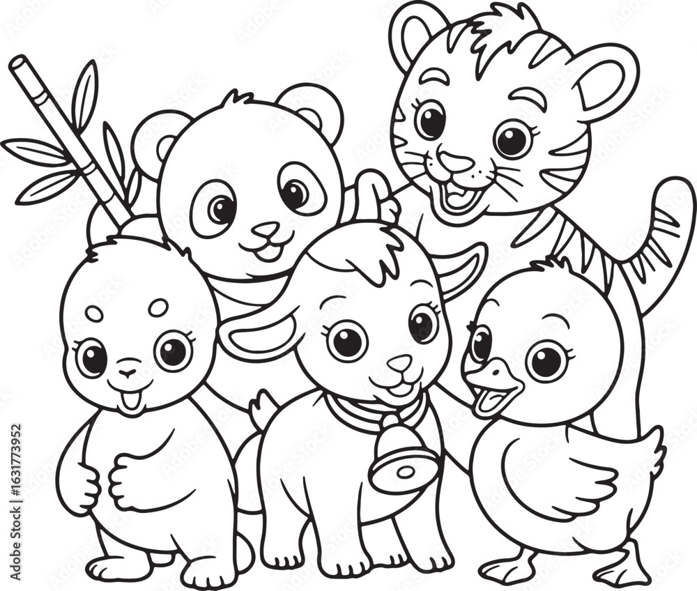 Obraz premium Cute Cartoon Animals Group Illustration
