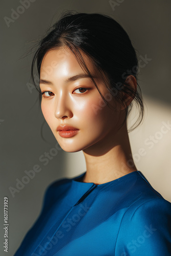 A young Asian woman gazes intently ahead, embodying beauty and medical aesthetics.